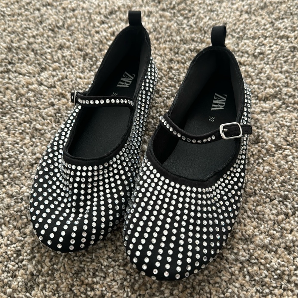 Zara Rhinestone black ballet slippers girls size 1